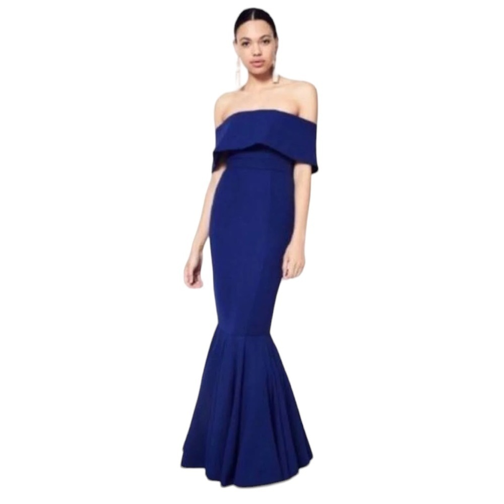 Fame and Partners Maxi Blue Tiered Formal Prom Evening‎ Mermaid Dress Size 2